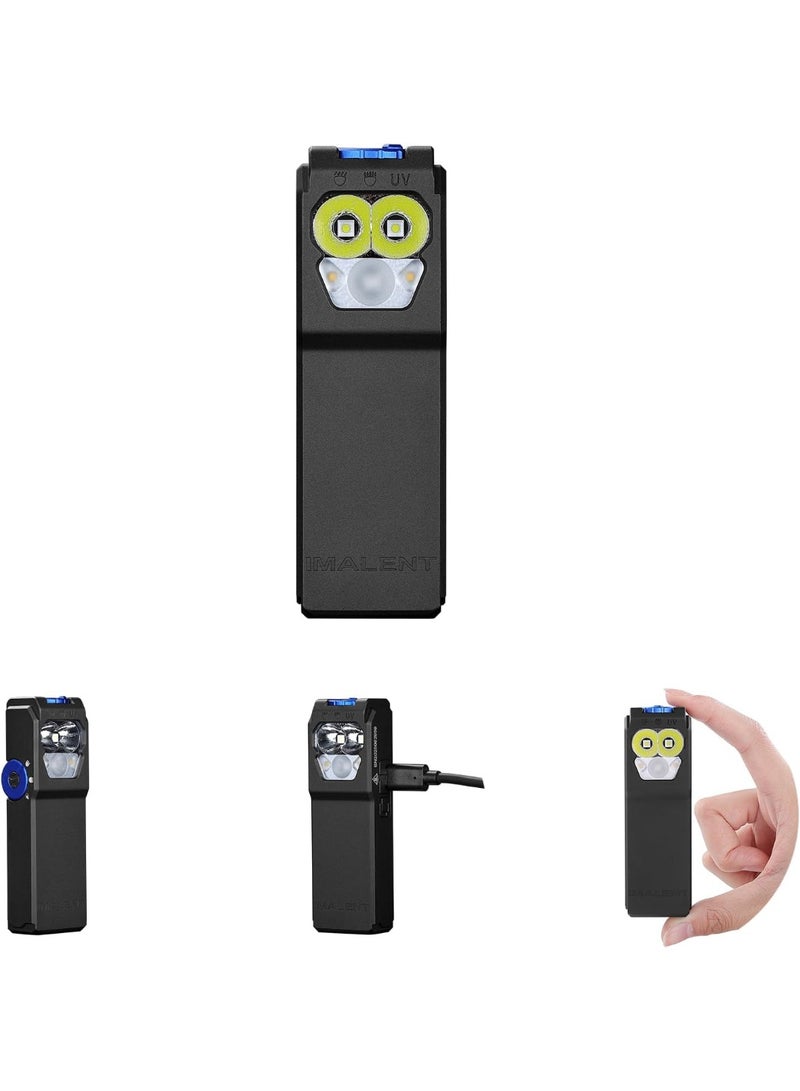 IMALENT Rechargeable Pocket LED Flashlight with UV Light & Motion Sensor – Black - Image 1